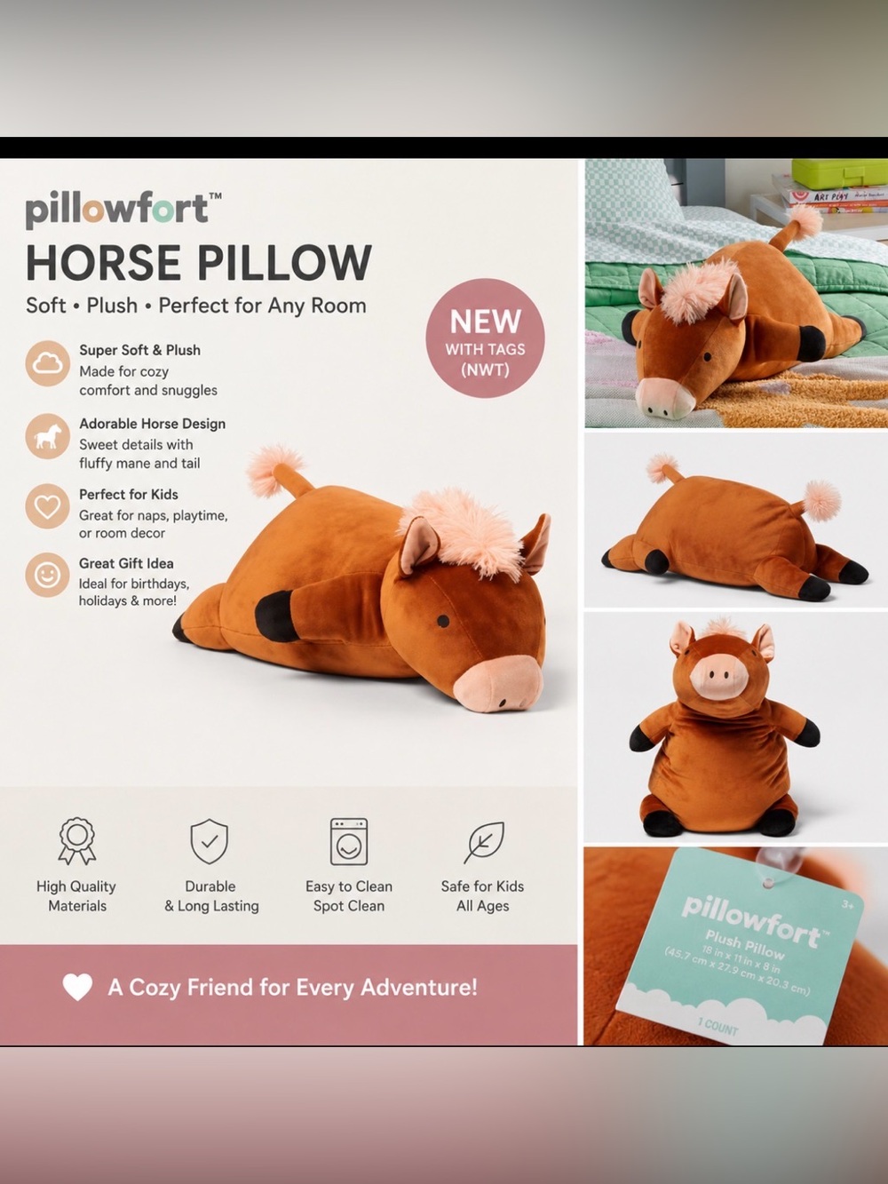 Pillowfort Weighted Horse Plush Pillow NWT 3 lb Weighted Stuffed Horse